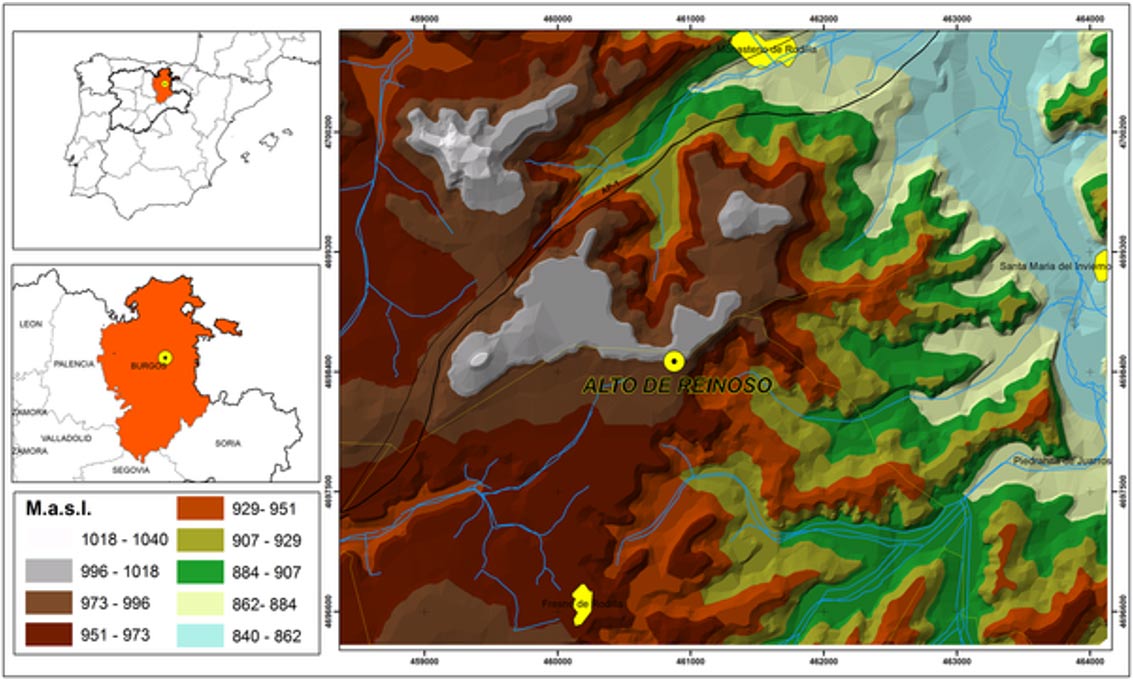 Mapa en el que se muestra la localización geográfica de la tumba megalítica del Alto del Reinoso, situada en la provincia de Burgos (Castilla y León, España) (Gráfico: Héctor Arcusa Magallón. Credit: Kurt W. Alt et al.)