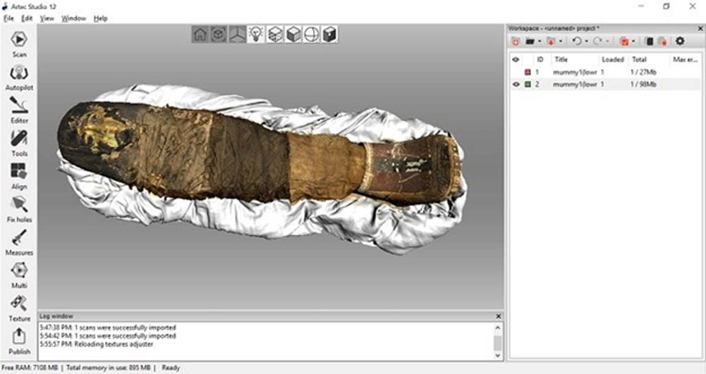 Modelo tridimensional de la momia de Sherit creado con el escáner 3D Artec Eva y reproducido mediante el software Artec Studio 12. (Artec 3D)