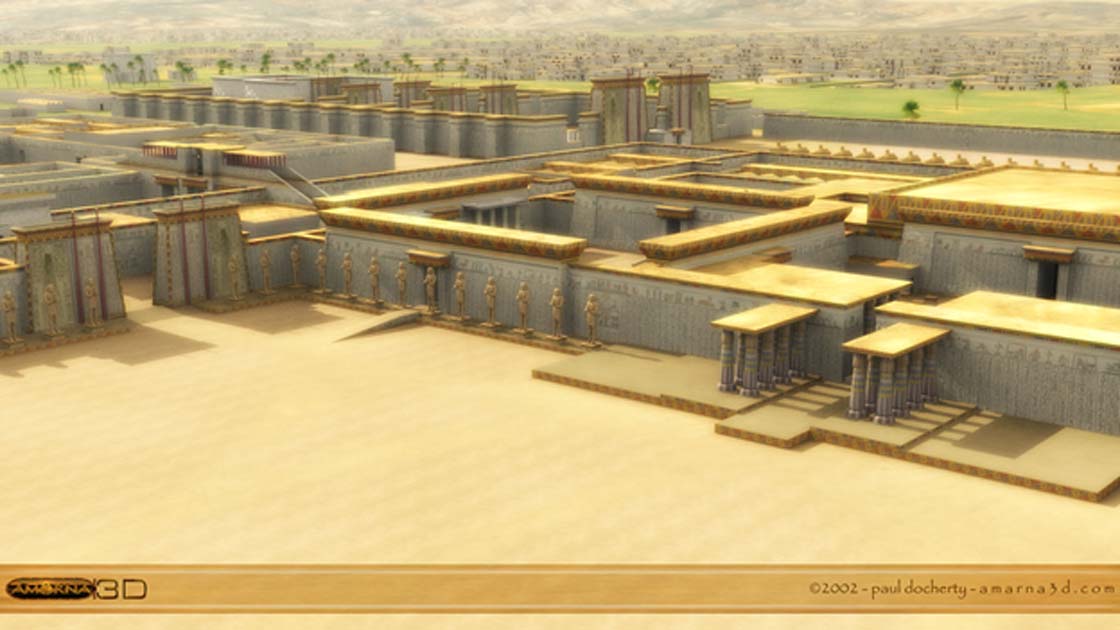 Reconstrucción informática tridimensional de la antigua ciudad de Amarna. (Paul Docherty Amarna3d.com)