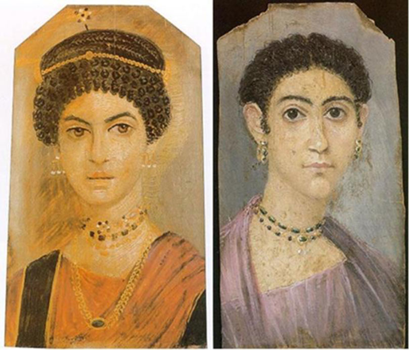  Dos retratos de Fayum pertenecientes a mujeres. (Izquierda: Dominio público. Derecha: Dominio público)