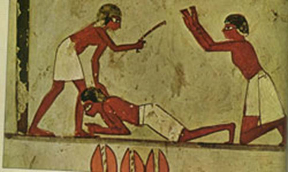 Ilustración de un castigo físico en el antiguo Egipto. (Dominio público)