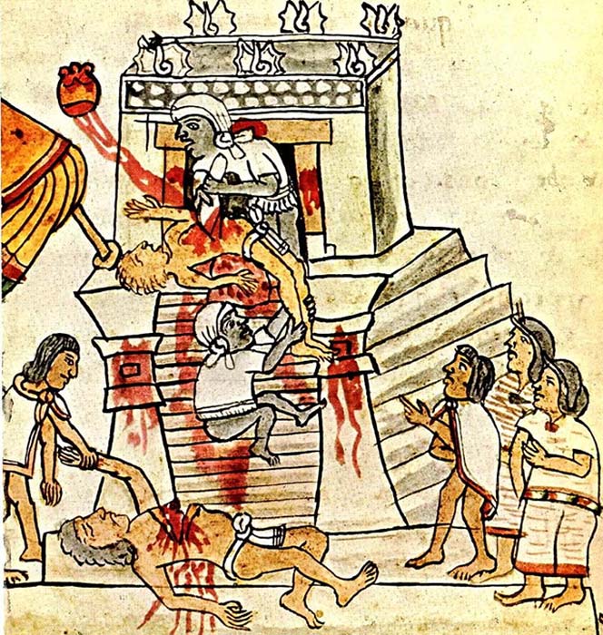 Sacrificios humanos en las ilustraciones del Códice Magliabechiano, folio 70. (Dominio público)