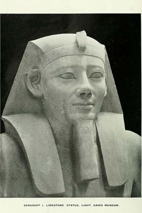 Primer plano de una estatua del faraÃ³n Sesostris I. Piedra caliza, descubierta en el-Lisht, DinastÃ­a XII, Imperio Medio, ahora en el Museo de El Cairo. (Dominio pÃºblico)