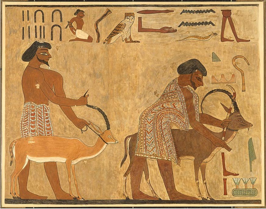 Líderes de los Aamu de Shu tal y como aparecen representados en los muros de la tumba de Khnumhotep II, gobernador del nomo del Oryx. (CC0)