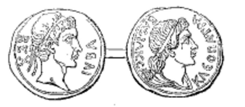 Moneda del antiguo reino de Mauritania: Juba II de Numidia en el anverso (izquierda); Cleopatra Selene II en el reverso (derecha). (Public Domain)