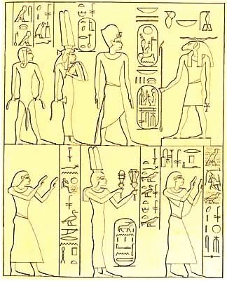 Estela rocosa de Asuán muestra (arriba) Ramsés II, Isetnofret y Khaemweset de pie ante Khnum, y debajo de los príncipes Ramsés, Merneptah y la princesa reina Bint-Anath. (Lepsius / dominio público)