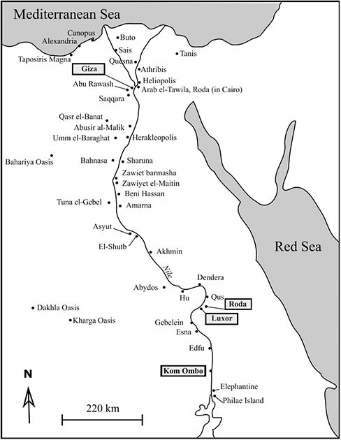 La ubicación de los cementerios de aves en Egipto. (Linglin, M. et. Al. / Nature)