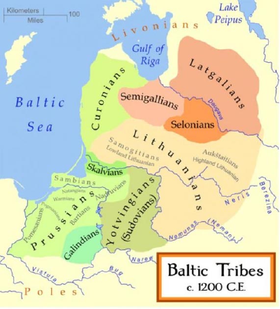 Mapa que muestra el territorio de los yotvingios y otras tribus bálticas c. 1200. (MapMaster / CC BY-SA 3.0 )