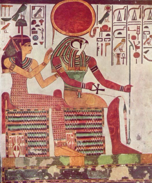 Pintura de Amentet junto al dios egipcio Ra desde la tumba funeraria de Nefertari (esposa de Ramses II / Dominio Publico)