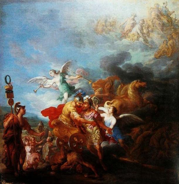 "RÃ³mulo siendo llevado al Olimpo por Marte" autor Jean-Baptiste Nattier. 