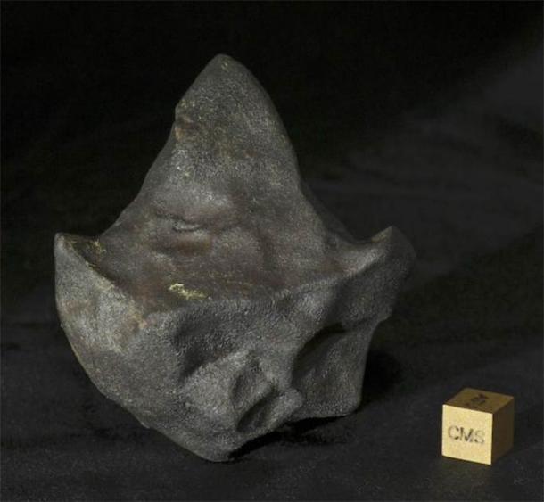 Un meteorito inusual en forma de punta de flecha de la caída de Aguas Zarcas. Esta muestra pertenece al coleccionista privado Michael Farmer. (Laurence Garvie / Centro de Estudios de Meteoritos, Universidad Estatal de Arizona)