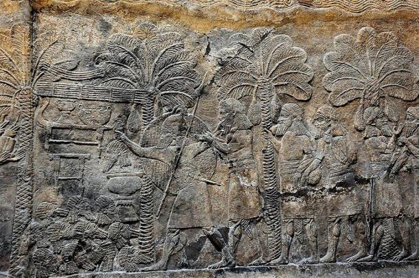 Campaña militar asiria en el sur de Mesopotamia, 640-620 a. C., a partir de un bajo relieve de alabastro ubicado en el Palacio Sudoeste de Nínive. (Osama Shukir Muhammed Amin / CC BY-SA 4.0)