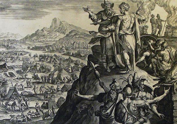 Balac (con una corona) con Balaam. (La imagen de Phillip Medhurst TorÃ¡ 580. Los sacrificios de Balak /CC BY-SA 3.0)