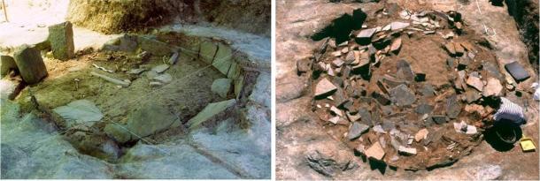 Dos de los sitios de excavación de zanjas circulares en el complejo Perdigões en Portugal (Programa de Investigación Perdigões)