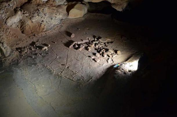 Esta imagen muestra la tierra extraída que se descubrió junto a las huellas del Paleolítico. (Gobierno de Cantabria)