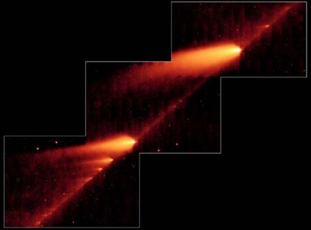 Desintegración del cometa 73P, Schwassmann-Wachmann, observado con el Telescopio Espacial Spitzer. (Imagen cortesía de NASA / JPL-Caltech / W. Reach, autor suministrada)