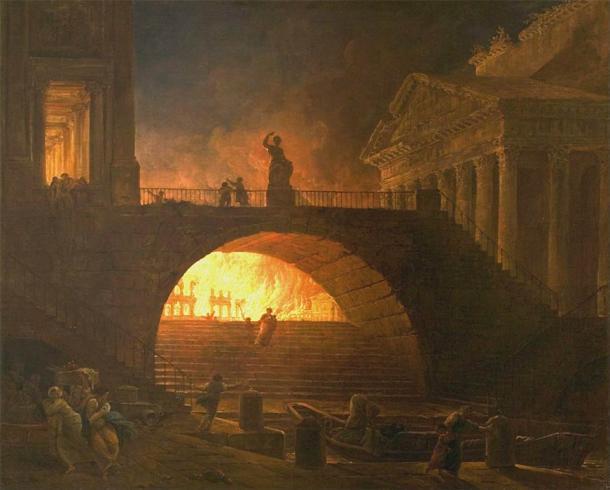 El Gran Incendio de Roma retratado en una pintura del siglo XVIII de un artista francés. (Hubert Robert / Dominio público)