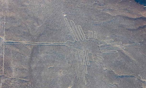 Una de las famosas líneas de Nazca cerca de Cahuachi, con un diseño de colibrí (Diego Delsa / CC BY SA)