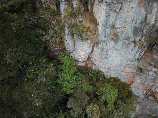 Parte de la cara del acantilado donde se identificó la posición de una cueva, pero era inalcanzable