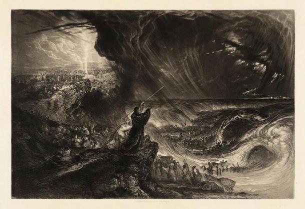 Placa de "Ilustraciones para la Biblia" - "La destrucción de la Hostia del Faraón", por John Martin (1833), utilizando la técnica Mezzotint. (TATE)