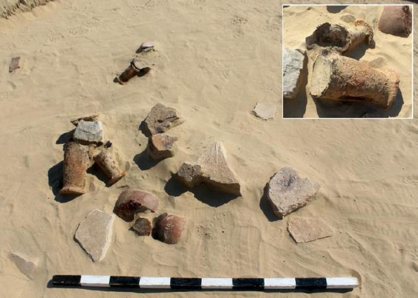 Fragmentos de cerámica encontrados en el antiguo sitio de reciclaje. (UAE)