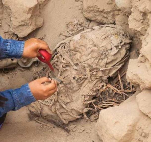 Uno de los seis niños sacrificados momificados, encontrados en la antigua ciudad preincaica de Cajamarquilla, Perú, que aparentemente fueron asesinados para ser compañeros de una persona importante en su viaje al más allá. Se determinó que estas momias de niños sacrificados tenían entre 1.000 y 1.200 años. (PHYS)