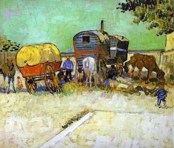 'Las caravanas - Campamento de gitanos cerca de Arles' de Vincent van Gogh. (Dominio público)