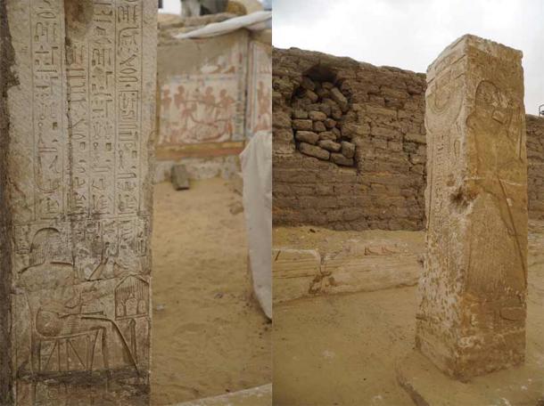 La tumba de Saqqara incluía columnas talladas con relieves detallados. (Ministerio de Turismo y Antigüedades de Egipto)